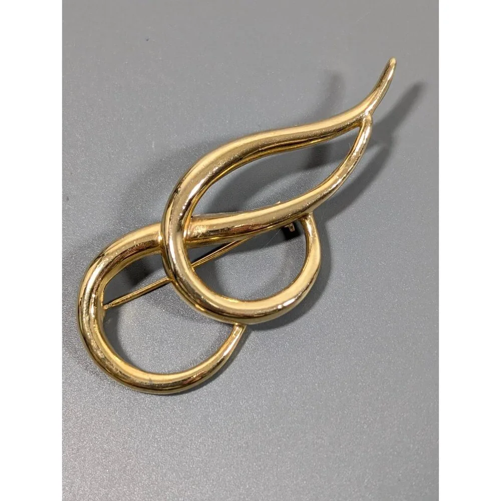 Vintage Gold‎ Tone Double Scroll Teardrop Modernist Brooch Pin